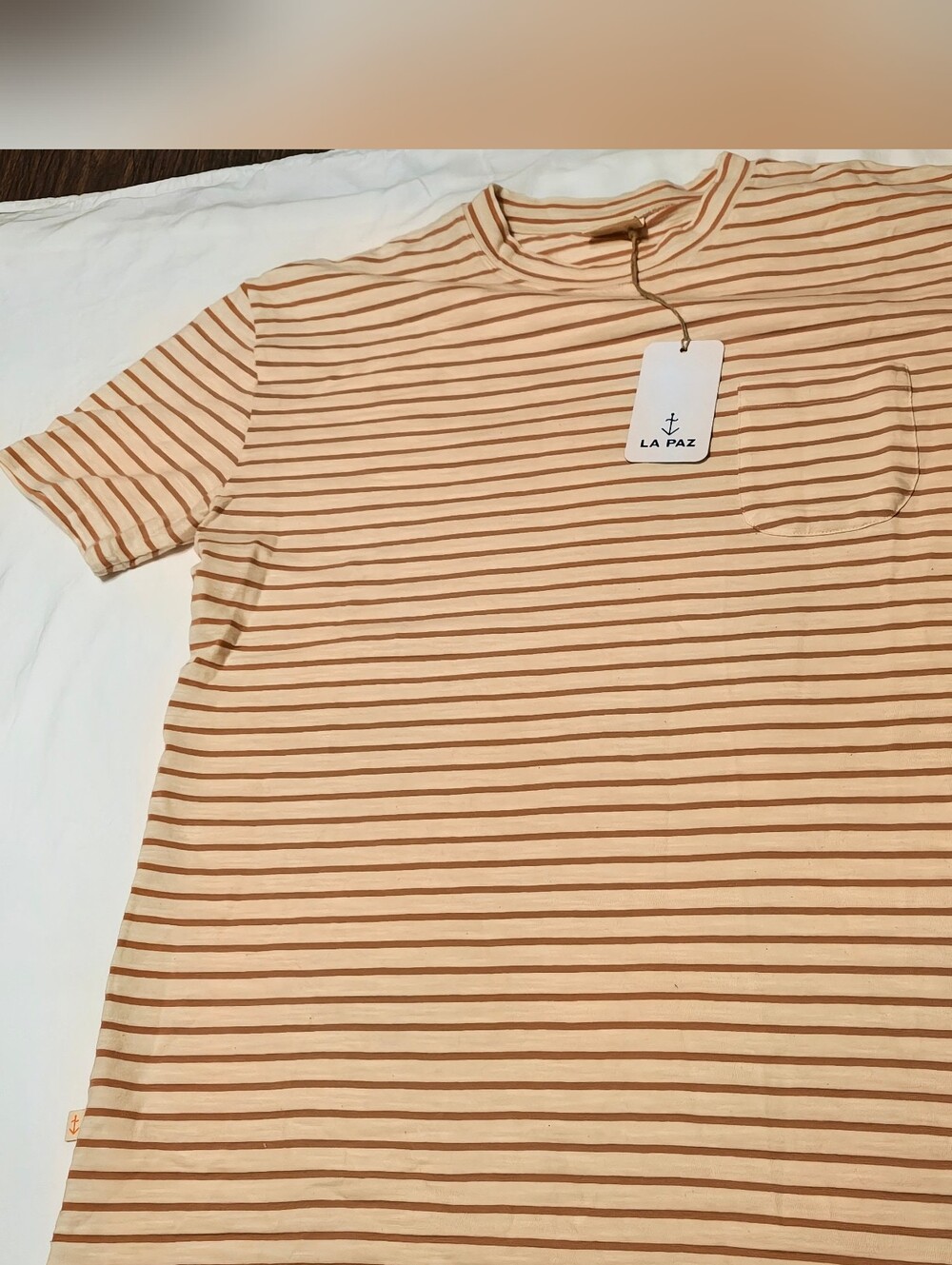 La Paz Men's Striped Short-Sleeve Crewneck Shirt in Clay Red